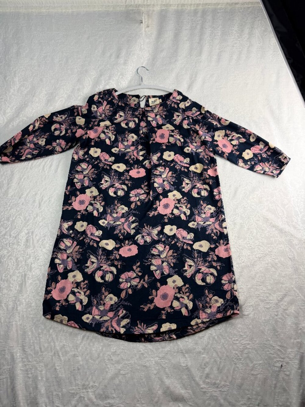 Mata Traders Women’s Large Navy Floral Cotton Dress Tunic Boho Pink 100% Cotton
